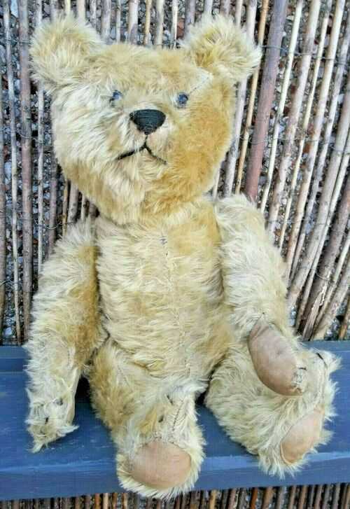 Antique Mohair Teddy Bear 19  Tall Fully Jointed - Glass Eyes ( Please Read )