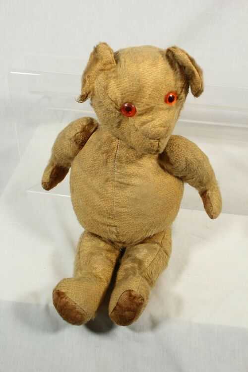 Antique Large Jointed Teddy Bear with Growler Straw Stuffed Mohair? Stitched VTG