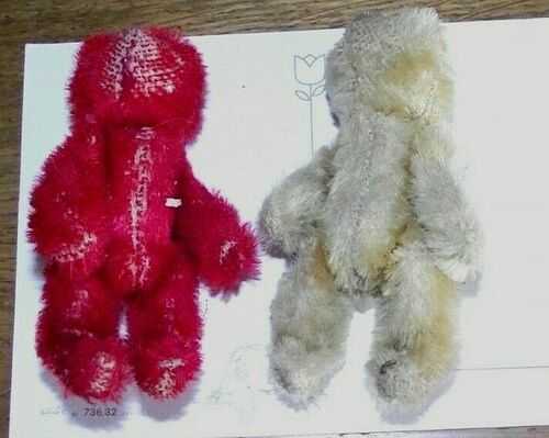 2 rare rare vintage antique miniature jointed teddy bears one red one white
