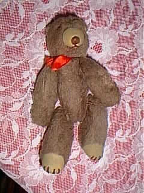 Vintage teddy bear sawdust filled dark brown jointed needs tlc 8 inch tall