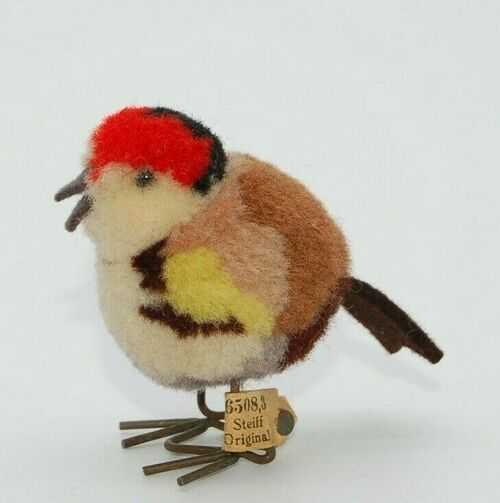 Rare Vintage Steiff Pom Pom Finch Wool Miniature Bird~Button and Label~Teddy Bear