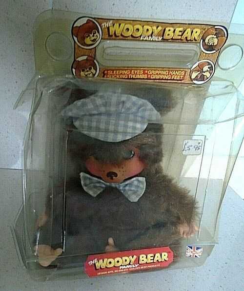 Vintage Collectable Woody Bear - Boxed - Blue Check Cap and Bow Tie - New
