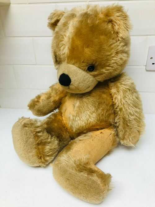 Vintage Straw Filled Jointed Teddy Bear ~ Big Head Ted ~ 24