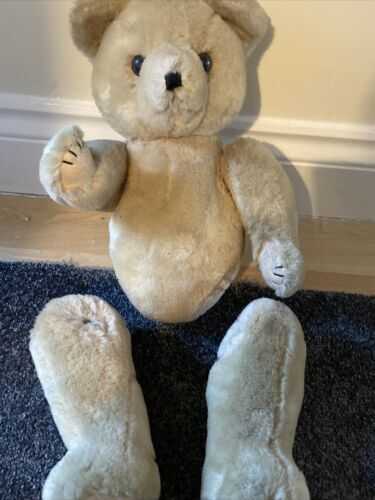 VINTAGE LARGE TEDDY BEAR MOHAIR JOINTED FELT PADS Unknown Maker Needs Tlc
