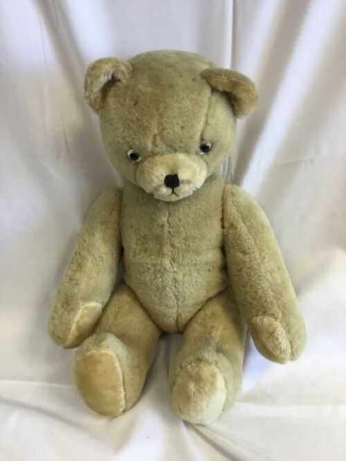 Growling Jointed Teddy Bear Straw Filled Vintage  19  H Glass Eyes - B4