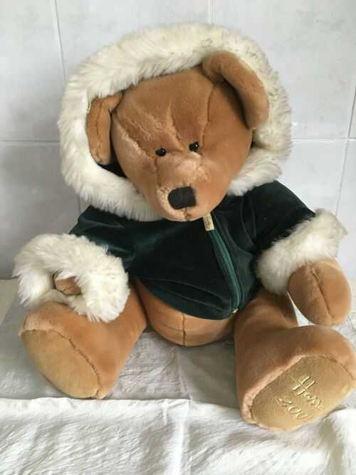 Harrods Teddy Bear 2001 Edition Green Velvet Jacket embroidered paw Collectible